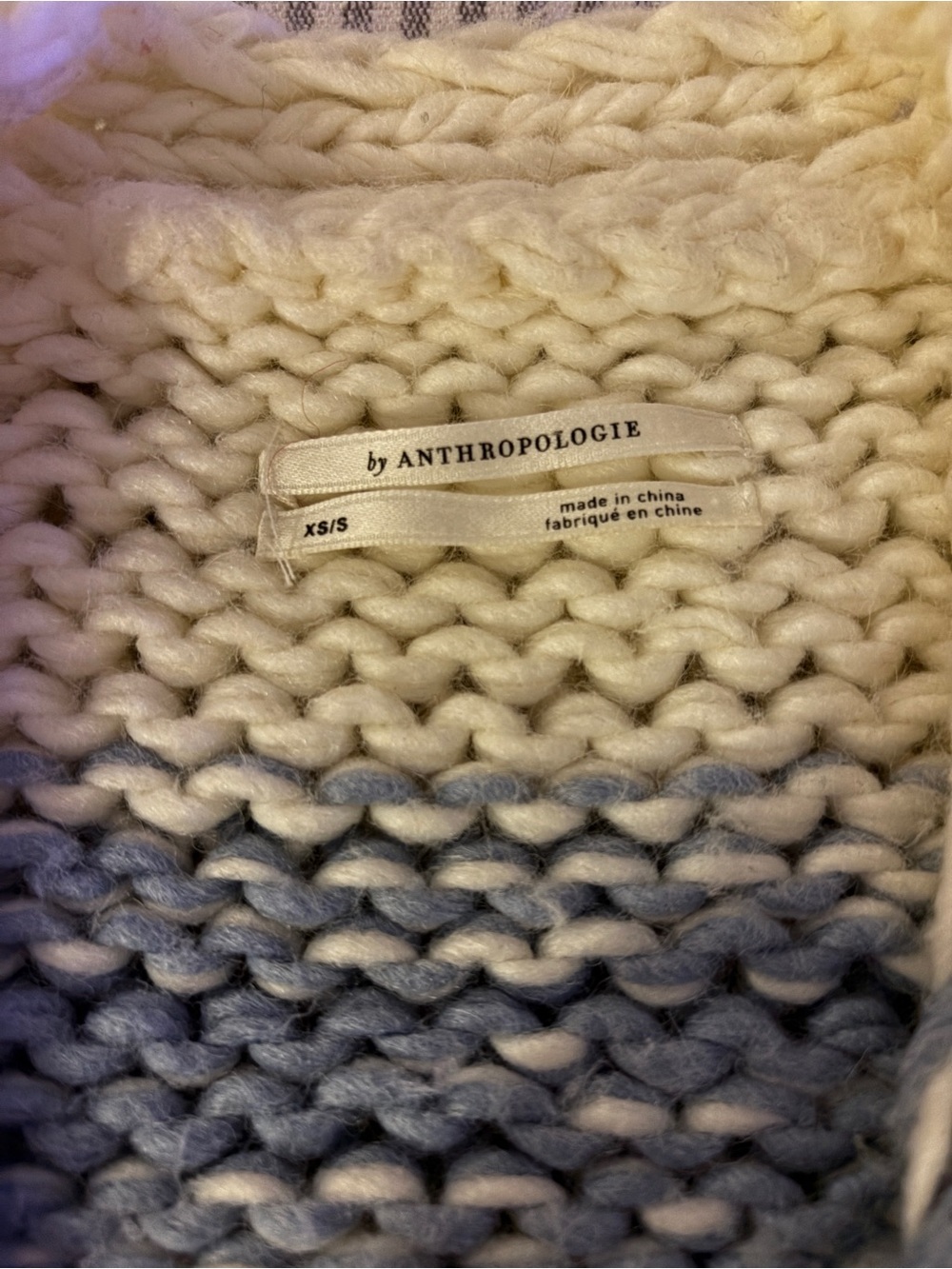 Anthropologie Grazia Chunky Knit Striped Denim Patchwork Cardigan Sweater. XS/S - Picture 3 of 4